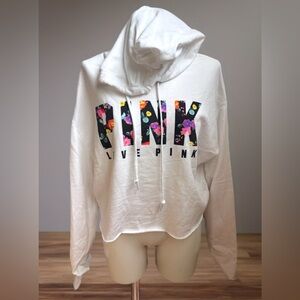 Victoria Secret PINK White Hooded Sweatshirt.
